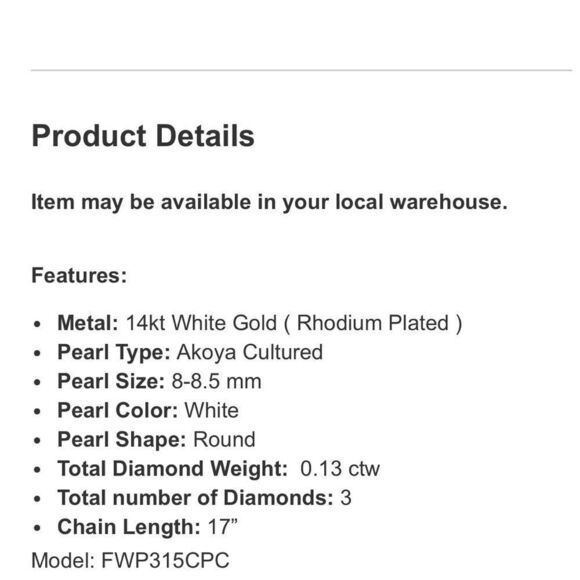 Akoya Cultured 8-8.5mm Pearl & 0.13 ctw Diamond 14kt White Gold Pendant - Picture 3 of 5